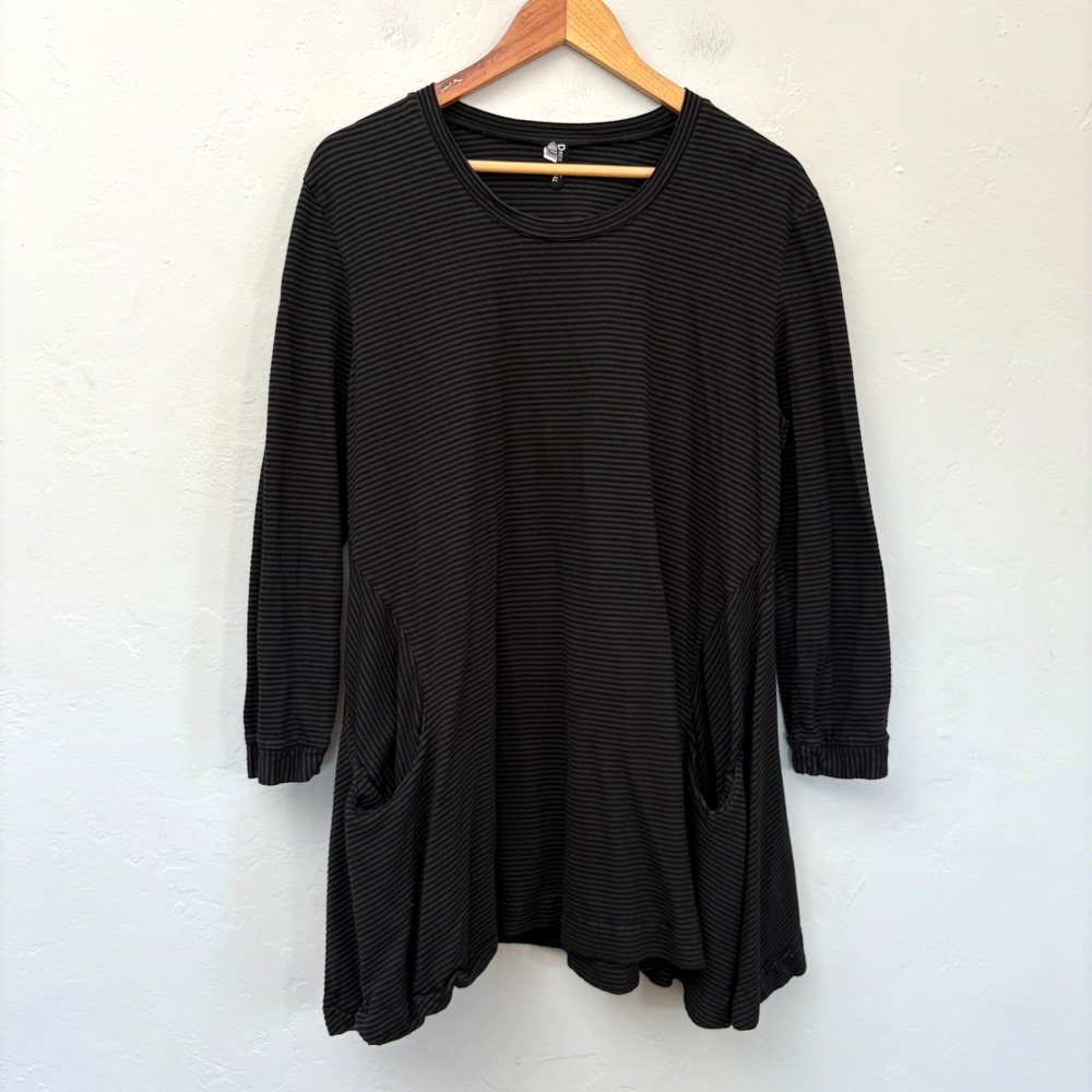 Dress to Kill Striped Shirt Women One Size Black Gray Long Sleeve Lagenlook
